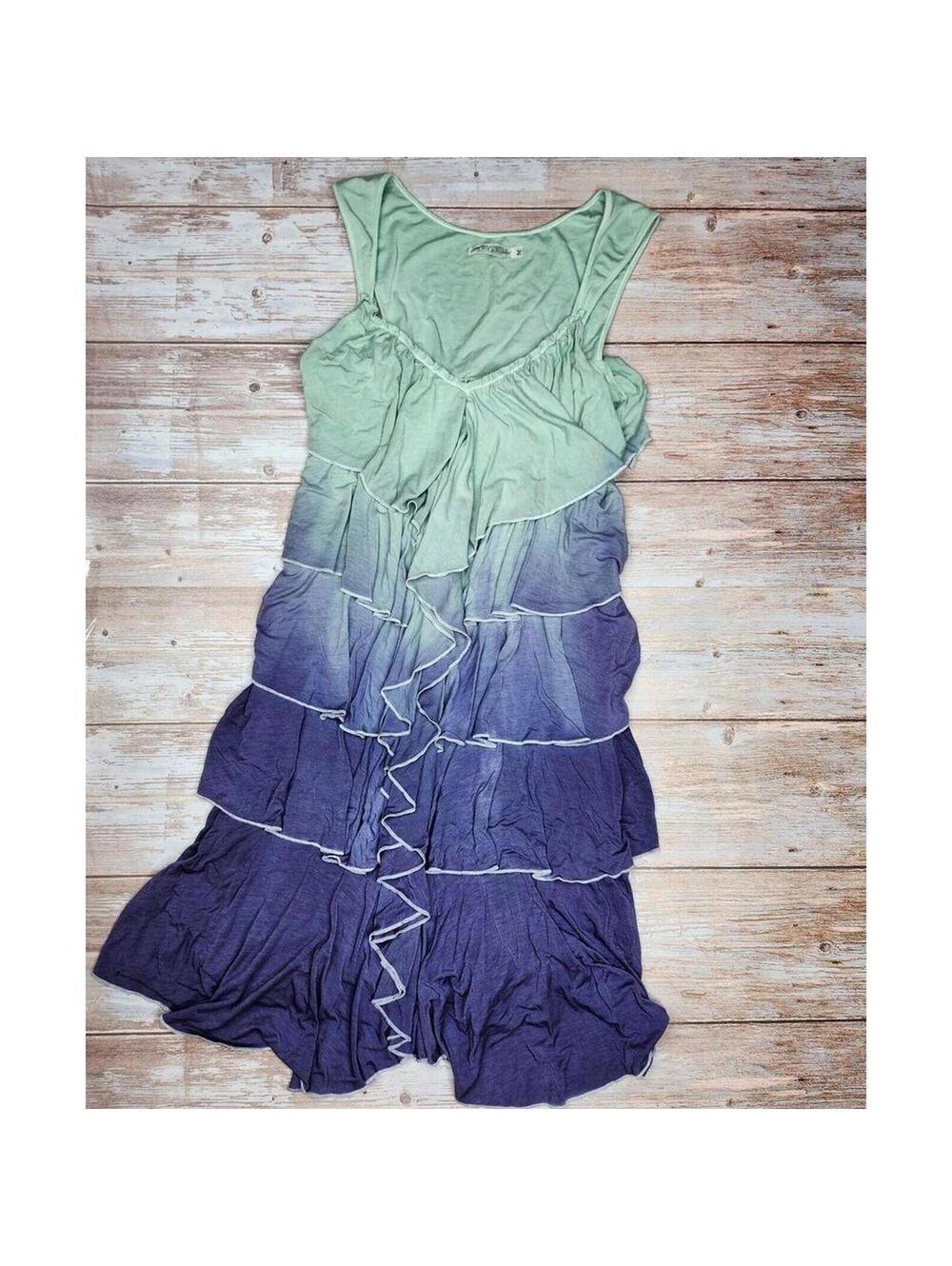 My Tribe Amy's Sleeveless Ruffled Ombre Aqua to Purple Knit Dress Size Medium